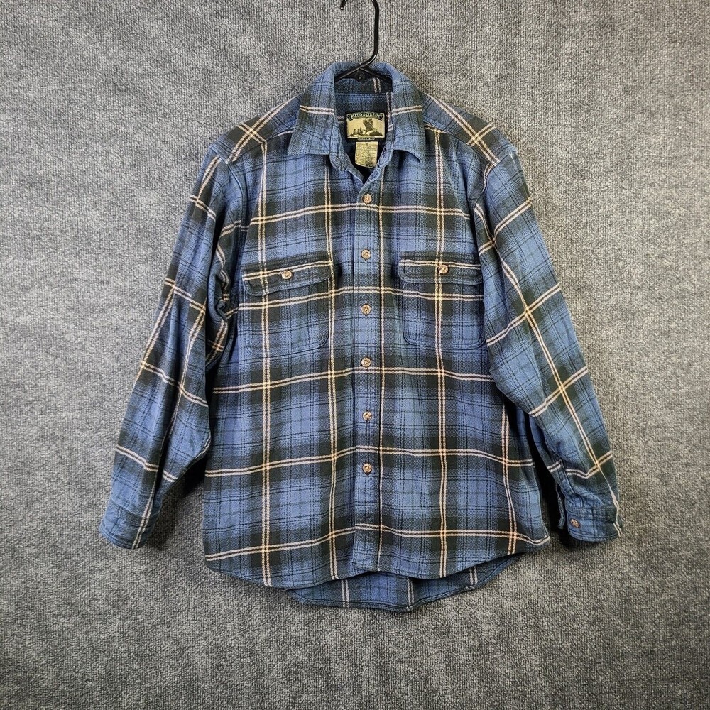 Field & Stream Heavy Flannel Shirt Mens Medium Blue Black Plaid Vintage